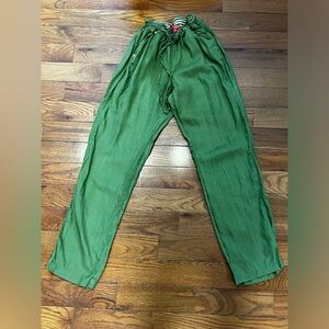 Guess Green Linen Pants Elastic Waist Women's M